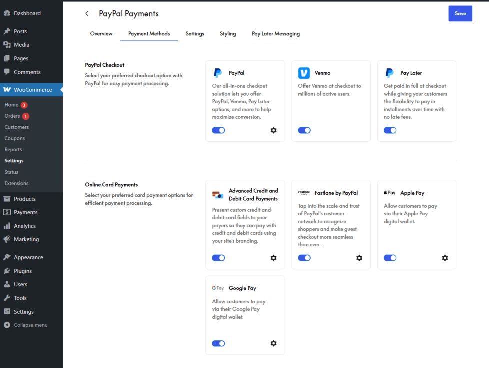 PayPal Payments 支付方式设置