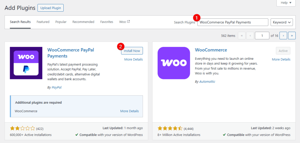 后台搜索 WooCommerce PayPal Payments 插件