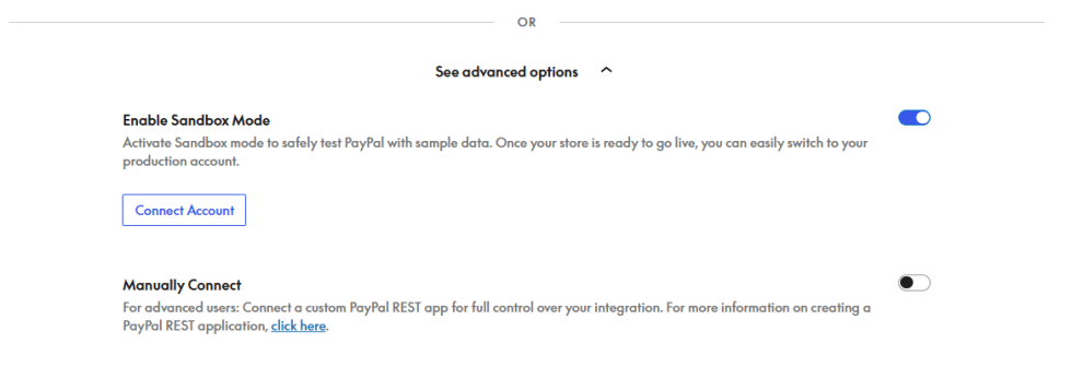 PayPal Payments Sandbox 与 Live 连接选项