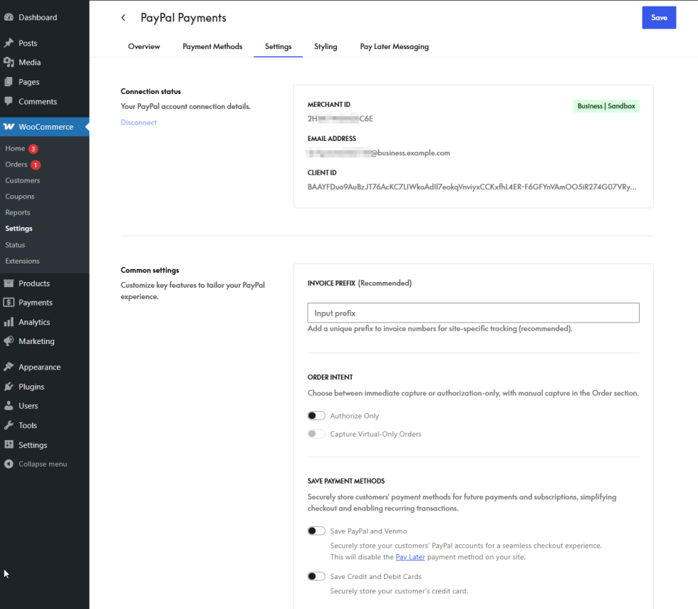 PayPal Payments 常规设置