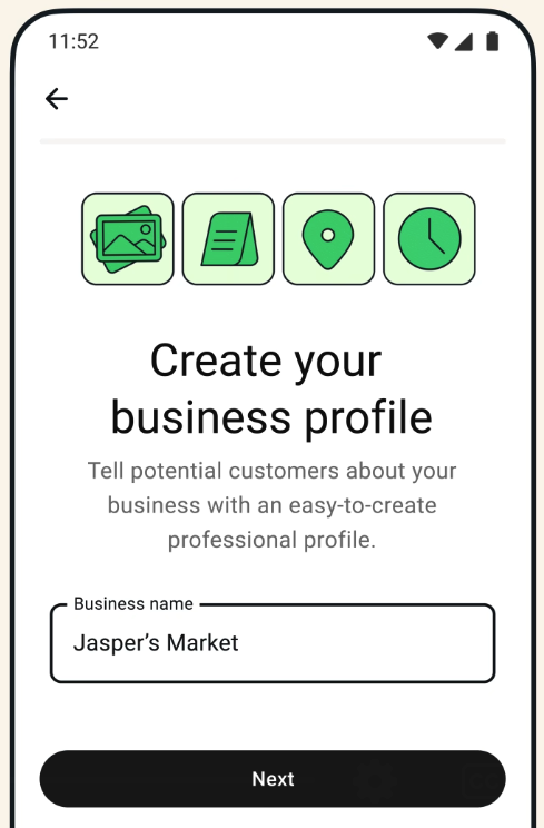 WhatsApp Business 业务资料设置界面
