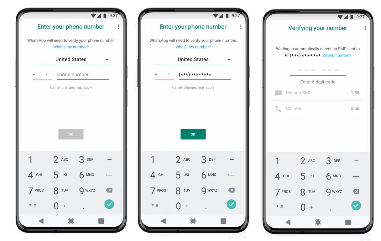 WhatsApp 输入中国手机号界面