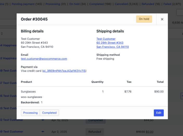 WooCommerce 订单预览弹窗
